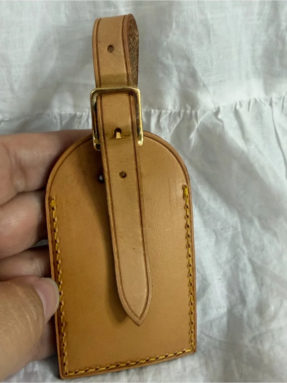 Louis Vuitton Tan Leather Luggage Tag with Gold Hardware